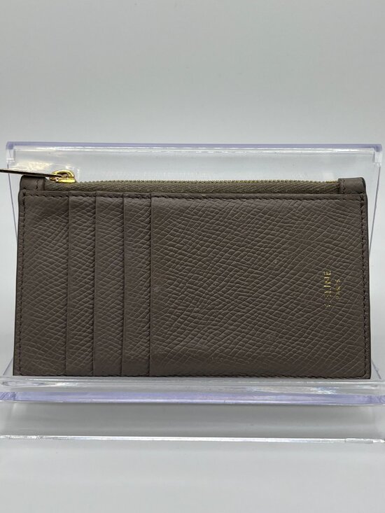 Celine Handbags - Celine Gray Grained Leather Zipped Compact Card Holder